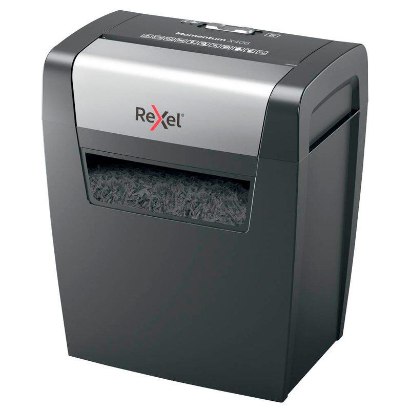 Rexel Momentum X406 Aktenvernichter mit Partikelschnitt bis 6 Blatt schwarz 2104569EU