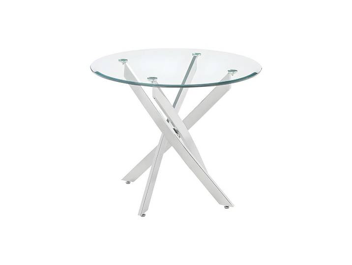 Vente-Unique Esstisch - 2 Personen - glas - transparent, silberfarben Cosima, Chromfarben, Metall, Uni, Rund, 90x77x90 cm, Esszimmer, Esstische
