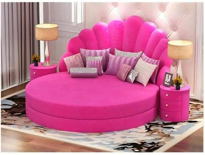 Xlmoebel Rundbett Exklusives rosa Doppelbett aus Textil mit modernem Design (Doppelbett, 1-tlg., Rundes Doppelbett, Textil, rosa), Made in Europa