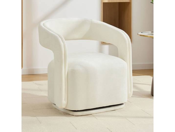 Fauteuil Pivotant 70x68.5x74cm Blanc 360° - Fauteuil Moderne - Tissu Chenille Doux Design Tonneau Ergonomique Montage Facile