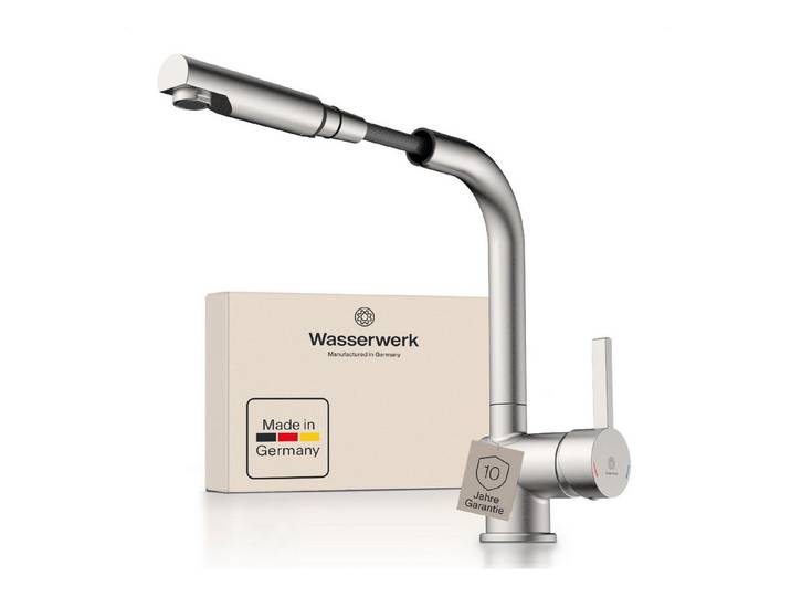 WASSERWERK Spültischarmatur WK 4, Wasserhahn, Küche, Einhebelmischer 360° schwenkbar, Cold-Start-Funkt., herausziehbar