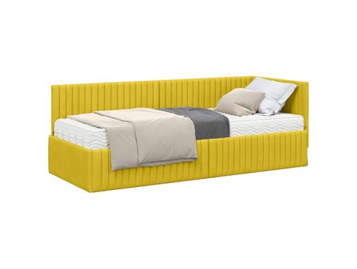 PUGYNBK Eckbett aus gelbem Samt, mit Matratze Kopfteil zur Wandmontage, Lattenrahmen, weicher Polyesterbezug, einfache Montage