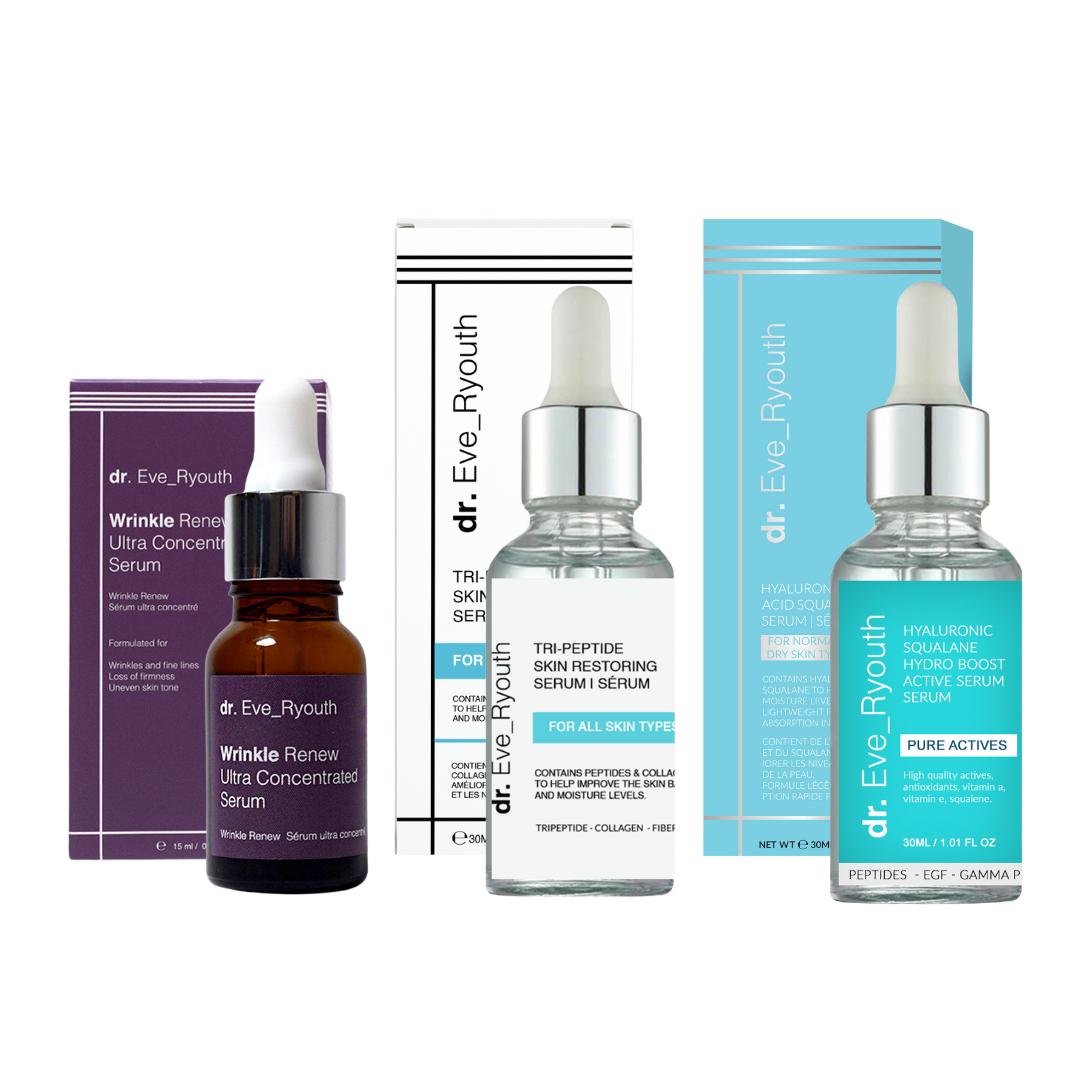 Hyaluronsäure Squalan Serum 30 ml + Tripeptid Hautrestaurierungsserum 30 ml + Falten erneuernd Ultra-konzentriertes Serum 15 ml