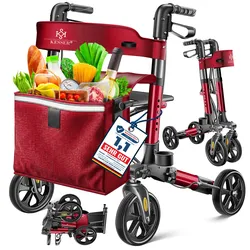 KESSER® Leichtgewicht Rollator faltbar mit Sitz, Griff, Tasche, schmal für Senioren Wohnung, Klappbar, Höhenverstellbar, Reflektoren   All Gelände Reifen Indoor-& Outdoor, Gehhilfe, Laufhilfe
