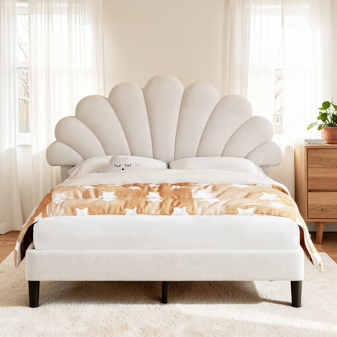 Fairmont Park Adaway Upholstered Velvet Bed Frame Beige Double (157cm x 193cm)