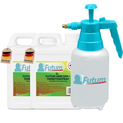 FUTUM 2x2L Ameisenspray / Termitenspray bekämpft Insekten, Eier, Larven ohne Biozide auf Wasserbasis, Sofortwirkung ohne Flecken + 2L Sprüher