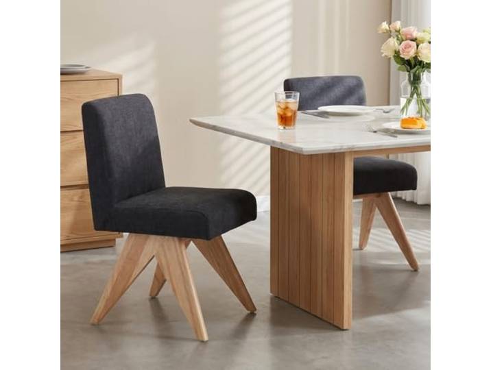 Ya-Home Esszimmerstühle 2er Set, Küchenstühle mit Holzbeinen, Holzkohle Polsterstühle aus Chenille, ohne Armlehne, Akzentstühle für Küche/Wohnzimmer