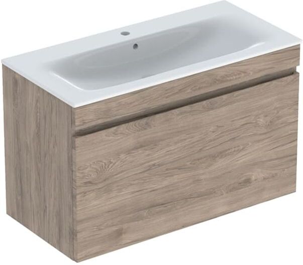 Geberit Renova Plan Möbel-Waschtisch-Set 501917JR1 100x62,2x48cm, Korpus nussbaum beschichtet, Waschtisch weiß