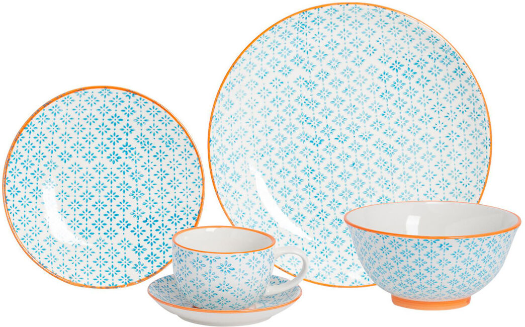 Nicola Spring - Hand-Printed Dinner Set Blue 30