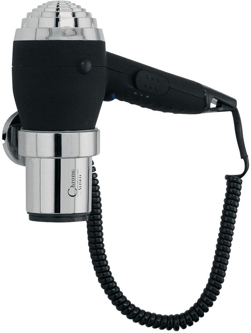 Aliseo Asciugacapelli Chromo cromo/nero con anello a parete 1200W