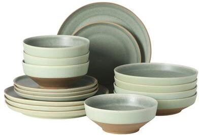 Gibson Elite Octavia Place 16 Piece Stoneware Dinnerware Set, Service for 4, Modern, Reactive Glaze Finish