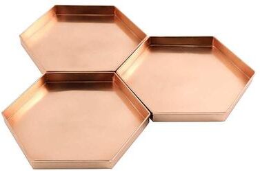 Achla Designs Set of 3 Decorative Hexagonal Stainless Steel Trays, 9 Inch Wide, Copper Plated Finish