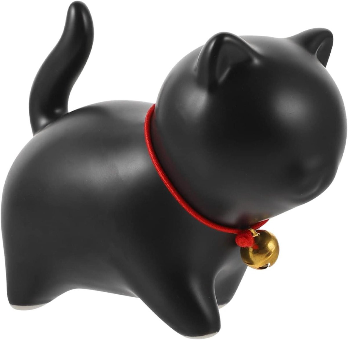 Zwarte keramische katten beeldjes voor decoratie, Hoogte: 9.5 cm