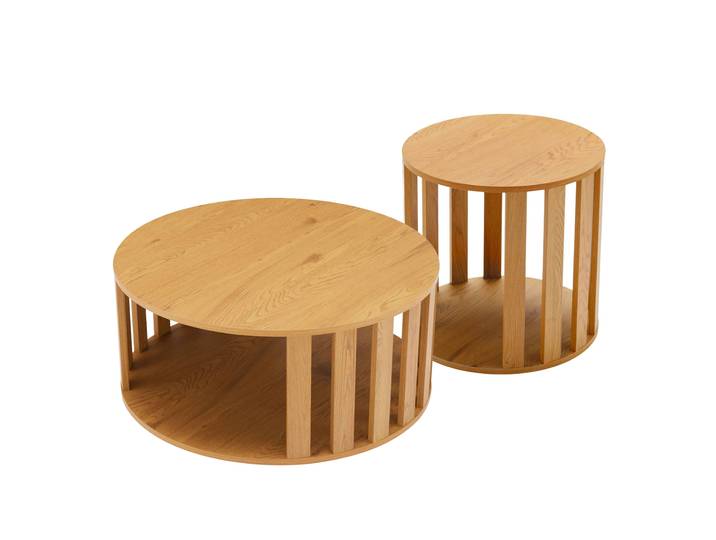Oviala - Tables basses gigognes effet bois rondes Ø50 et Ø75 cm - Par 2