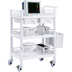 VEVOR Laborwagen mit 3 Ebenen, Laborwagen mit 3 Ablagen und 4 leisen Rädern, mobiler medizinischer Wagen aus PP-Material, Laborrollwagen mit 3 Mülleimern für Labor, Klinik, Krankenhaus, Salon, weiß