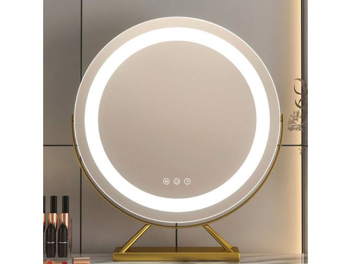 Miroir de maquillage cosmétique à LED avec éclairage - Miroir de voyage de table à vanité multicolore à intensité variable avec grossissement 15x