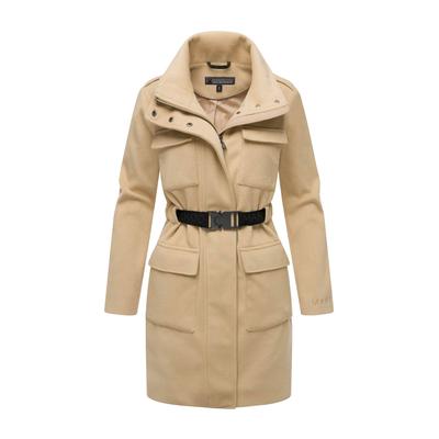 Kurzmantel MARIKOO "Tanokoo", Damen, Gr. XS, beige, 90% Polyester, 10% Viskose, Mäntel Kurzmantel, Eleganter Übergangsmantel mit großen Taschen und Stretch-Gürtel