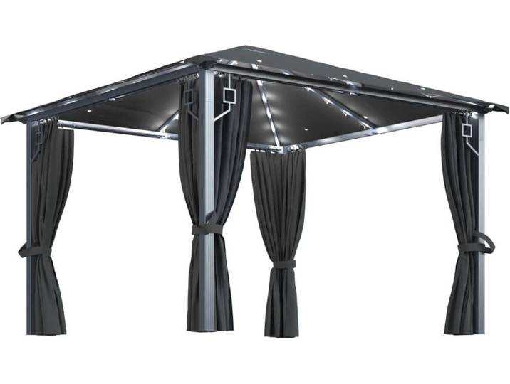 vidaXL Pavillon mit Vorhängen & LED-Lichterkette 3x3 m Anthrazit Alu