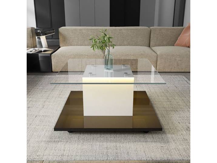 Table basse salon table basse en verre brillant table basse mobile avec roulettes pivotantes