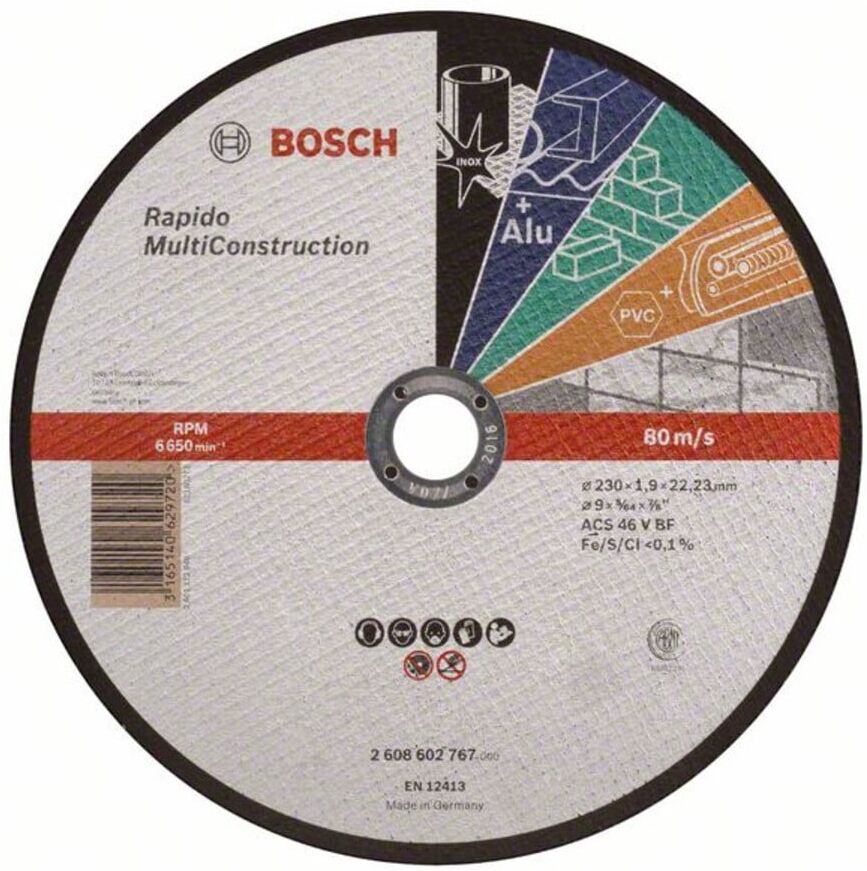 Bosch Trennscheibe gerade Rapido Multi Construction ACS 46 V BF, 230 mm, 22,23 mm, 1,9 (2608602767)