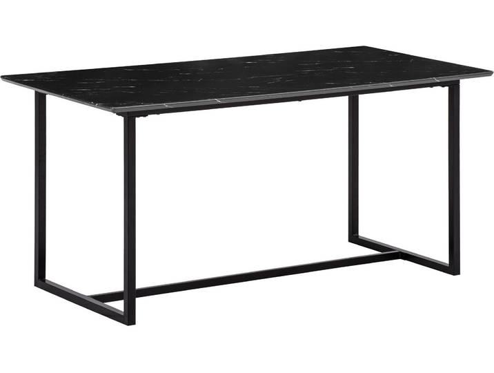 WOHNLING Table de salle à manger 200x90x76 cm Table de cuisine noire aspect marbre Table de salle à manger moderne Grande table de salle à manger rectangulaire Table de salle à manger avec pieds métalliques