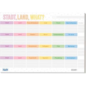 Häfft Spielblock 7272-0, Stadt Land What, ab 8 Jahre, 21 x 14,8cm, 50 Blatt
