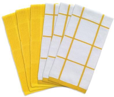Solid And Check Parquet Kitchen Towel, Six Pack by T-fal in Lemon