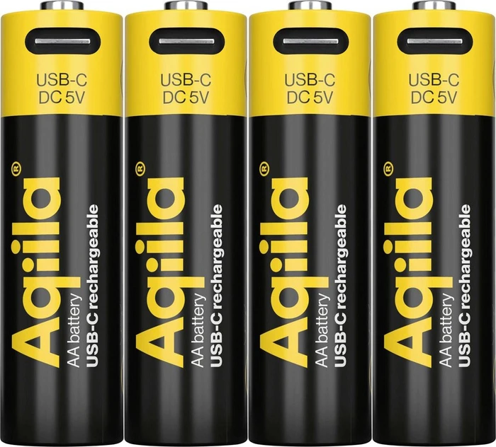 Aqiila USB-Akkus mit Ladekabel USB-C Li-Ion Mignon AA 2.000 mAh, 4 St.