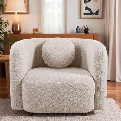 "39.37"" Boucle Square Accent Sofa Chair with Solid Wood Legs and Japandi Style Design"