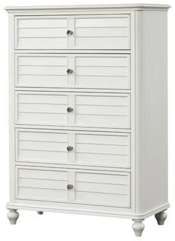Benjara Kyna Tall Dresser Chest, 5 Drawers, Classic Antique White Solid Wood