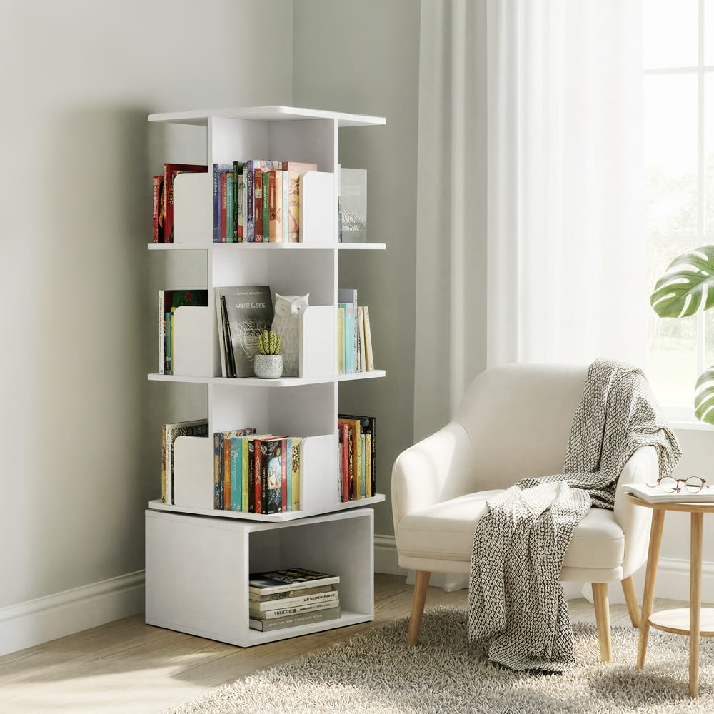 VASAGLE Étagère pivotante à 360 de rangement à 4 niveaux ouverte blanc Blanc 40x125x40cm