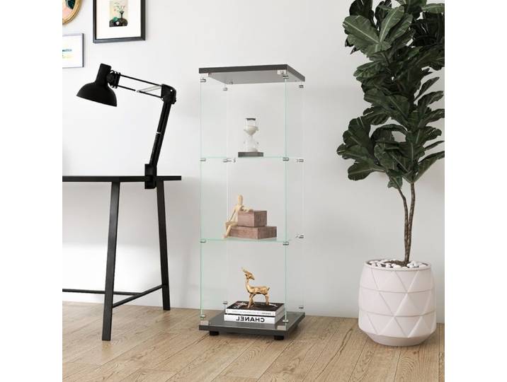 Vitrine en verre avec 3 étagères 125x42x36cm étagère en verre noire sur pied