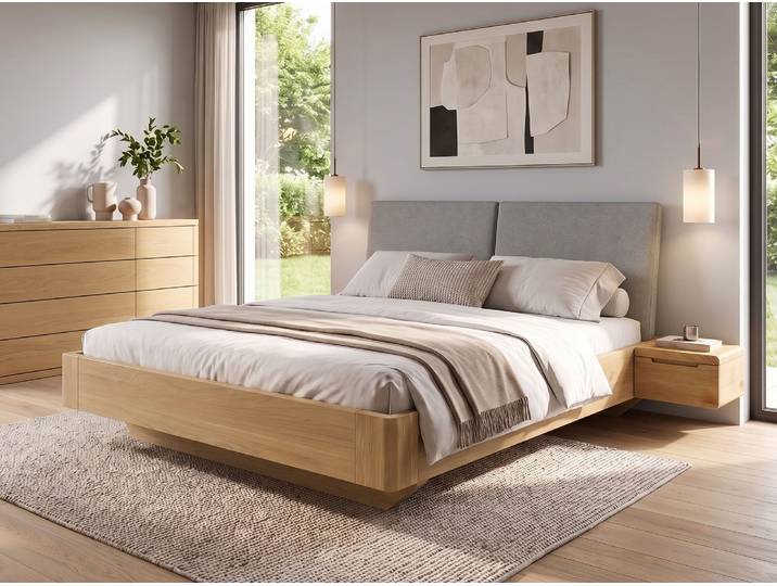 Eichenbett Hell „Cloe“ 200 x 200 cm Massivholz Eiche Hell
