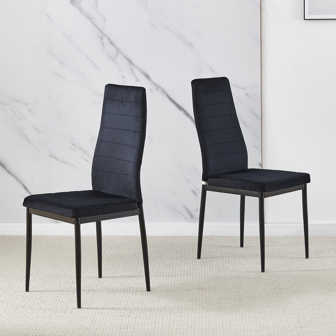 17 Stories Dining Set Black Line Velvet Chairs#2
