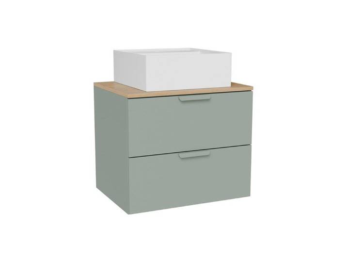 Meuble de salle de bain suspendu avec vasque à poser carrée – Vert amande – L60 cm – AVORELI