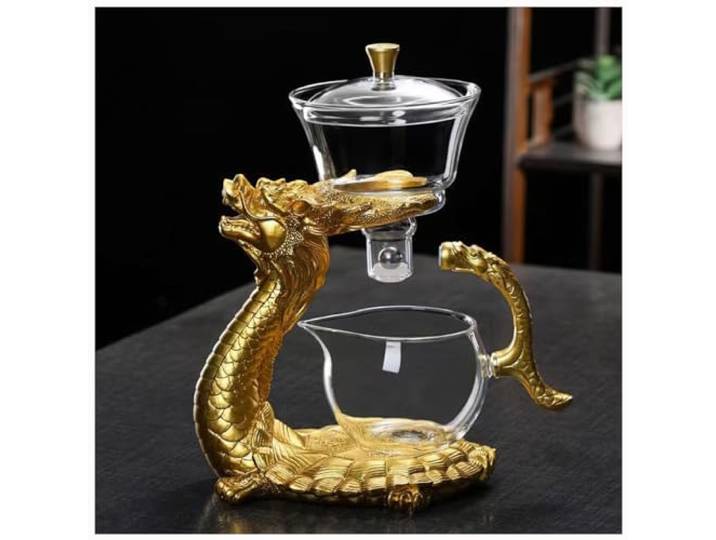 Magnetische Teekanne aus Glas, Lazy Kungfu-Tropf-Teekanne mit Teesieb, magnetische Wasserumleitung, drehbare Abdeckung, halbautomatische Glas-Teekanne, hitzebeständiges Kungfu-Tee-Set, Kaffeeset