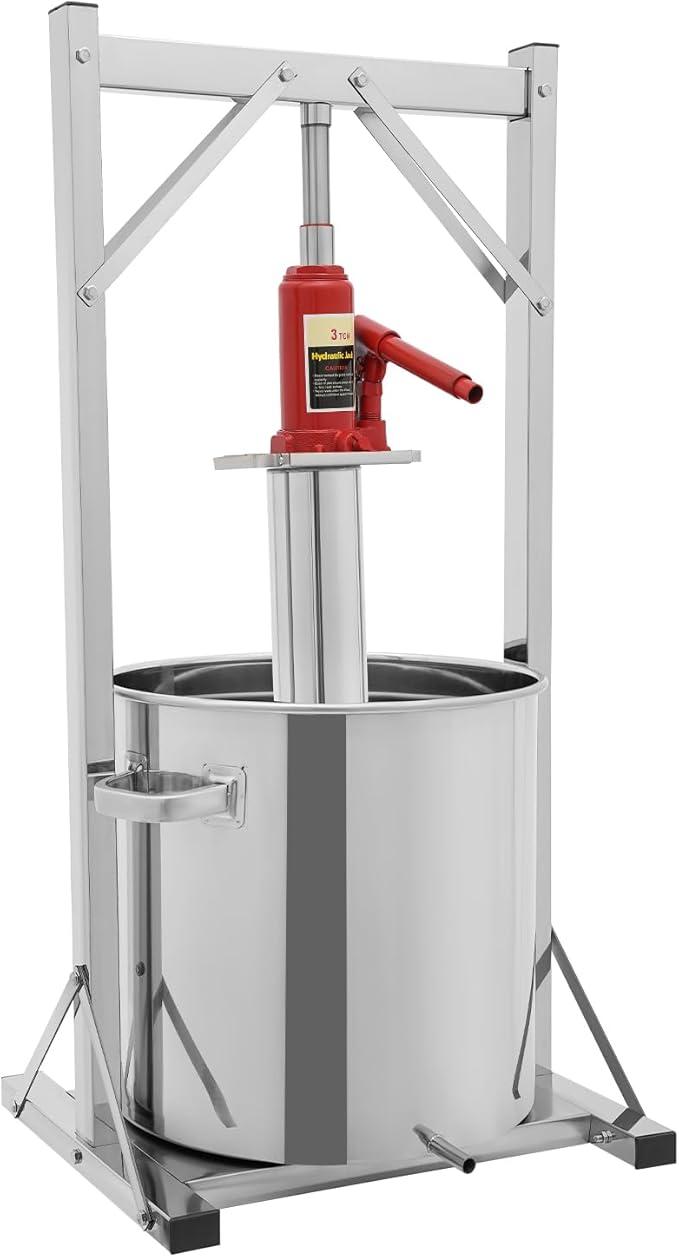 2 Edelstahl GroßEs FassungsvermöGen Obstweinpresse Hydraulische Edelstahlpresse Aus Rostfreiem Stahl FäSser Manuelle Saftmaschine Apfeltraube Tinktur GemüSe Honig OlivenöL Presse Mit T Griff Stabilem