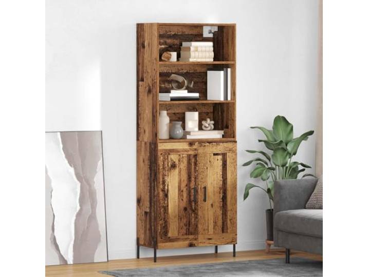 RJPLMFV Oberer Schrank aus Holz, 69,5 x 32,5 x 180 cm Möbel für Wohnzimmer, Holz, Technik, Scharniertüren, Füße aus Eisen, Regale, Lagerung