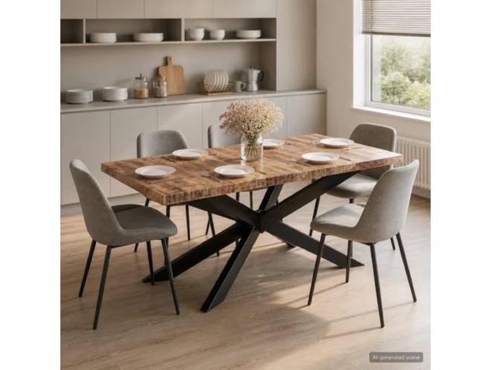 HFXHIJXQ Esstisch 180x90x76 cm Mango-Massivholz Industrial Rustikaler Charme für Küche und Esszimmer: Stabiles Stahlgestell trifft auf sorgfältig lackierte Holzoberflächen.