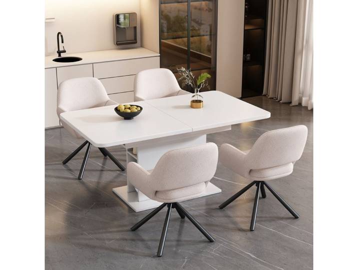 Lot de 4 chaises de salle à manger pivotantes blanches en Sherpa avec accoudoirs style moderne