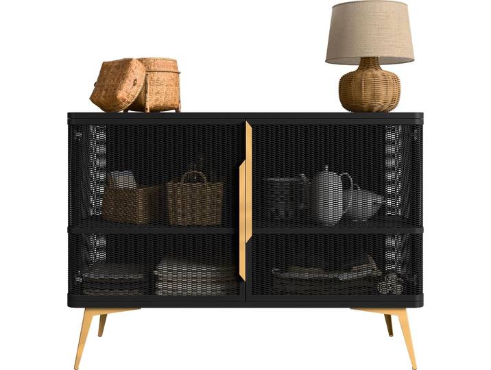 MIRJAN24 Kommode Modera 2D aus metall mit zwei Drehtüren (Farbe: Schwarz + Gold)