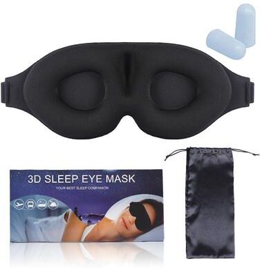 Everyday Crate 4 In 1 Sleep Eye Mask Memory Foam Blackout Mask With Earplugs For Travel And Deep Sleep black