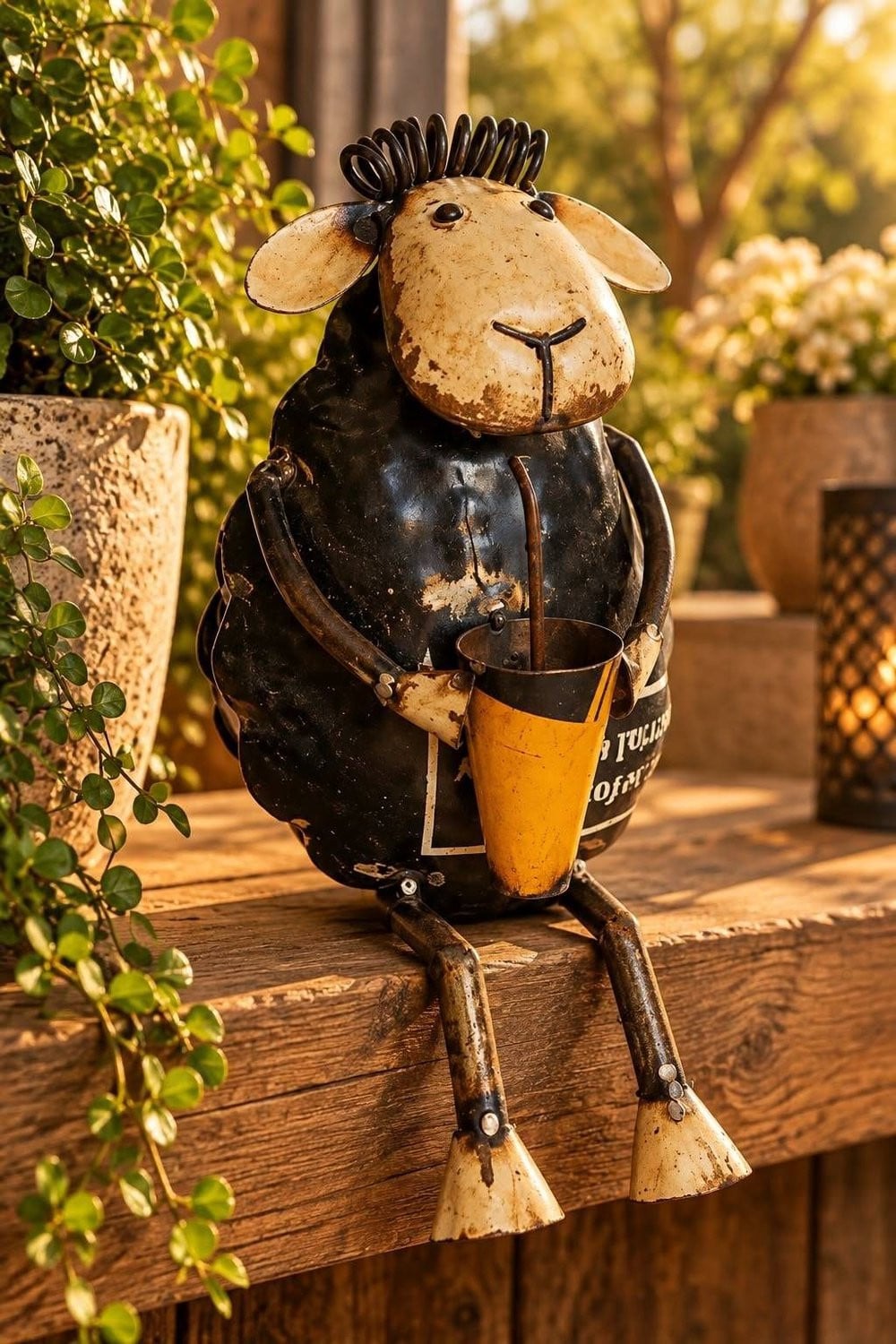 Lin Wonen Decoratief IJzeren Schaap - Handgemaakt en Gerecycled - Zwart