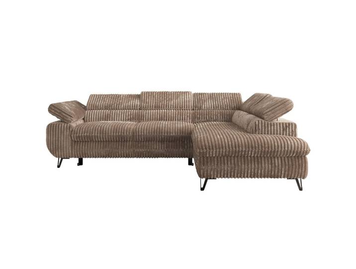 ECKSOFA PABLO L Braun Cord - Rechts Seite mit Visco Topper