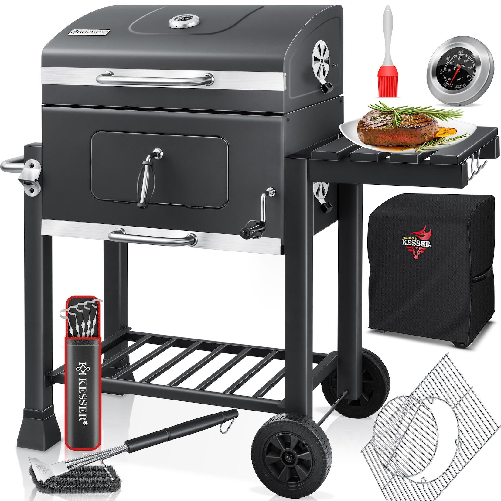 KESSER® Grill Grillwagen XXL Holzkohlegrill mit Deckel, Rädern, Edelstahl-Griff, Grillrost und Thermometer Holzkohle kohlegrill Wagen groß Kohle BBQ Barbeque Camping, Terrasse, Garten