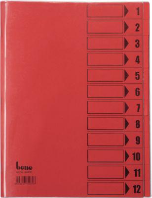 bene Ordnungsmappe mit Schutzumschlag, DIN A4, 12-tlg., rot intensiv