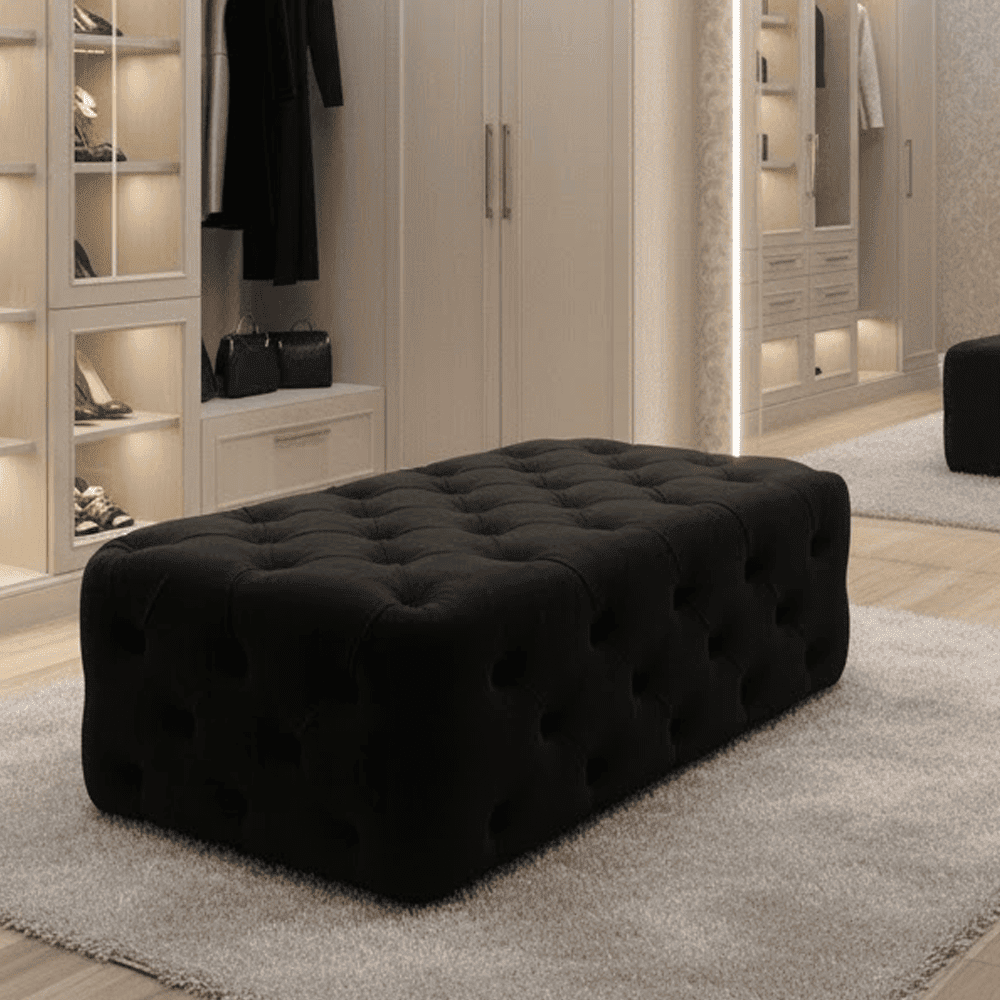Ismerie Black Velvet Buttoned Bench