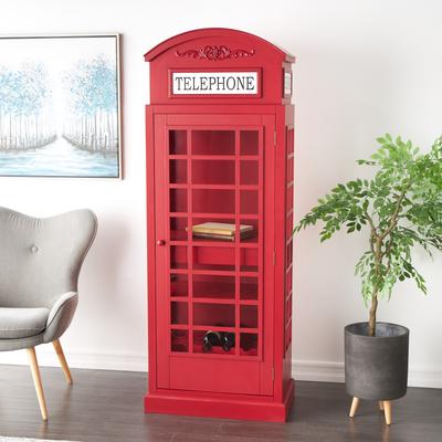 ARCILLA ELEMENTAL Red Wooden Vintage London Booth 2 Shelf and 6 Bottle Telephone Storage Standing Wine Rack