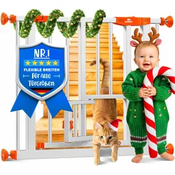 KIDIZ® Absperrgitter zum Klemmen mit Katzenklappe, Türschutzgitter, Autoclose Kinder Treppengitter ohne Bohren   90° Stopp Schutz, schwenkbar, Treppenschutzgitter