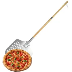 Relaxdays Perforierter Pizzaschieber mit Holzgriff Hellbraun,Silber